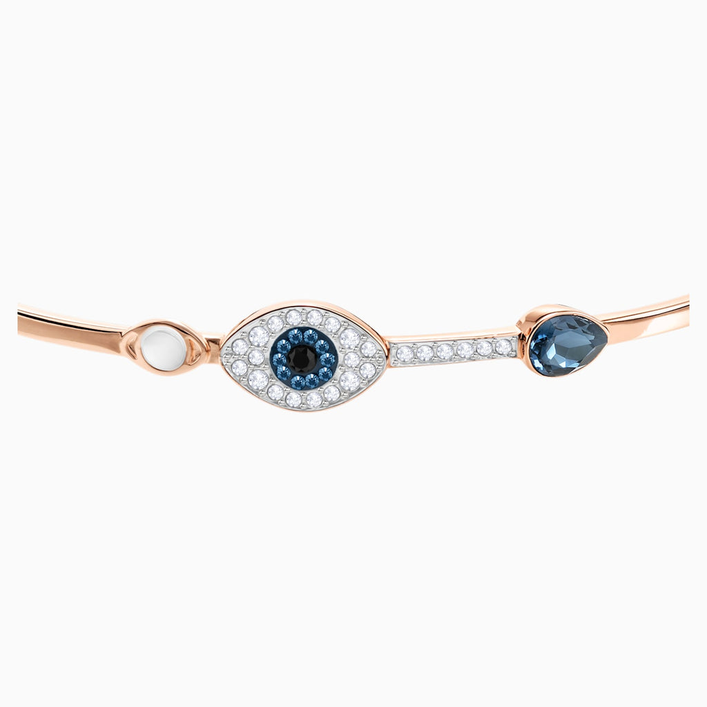 SYMBOLIC EVIL EYE BANGLE, BLUE, MIXED METAL FINISH - Shukha Online Store
