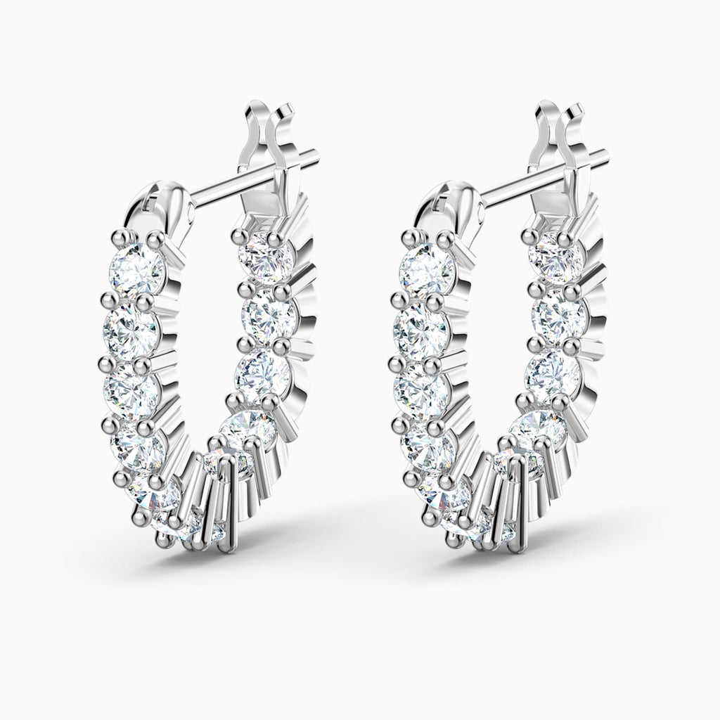 VITTORE MINI HOOP PIERCED EARRINGS, WHITE, RHODIUM PLATED - Shukha Online Store