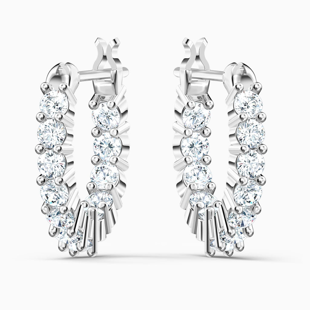 VITTORE MINI HOOP PIERCED EARRINGS, WHITE, RHODIUM PLATED - Shukha Online Store