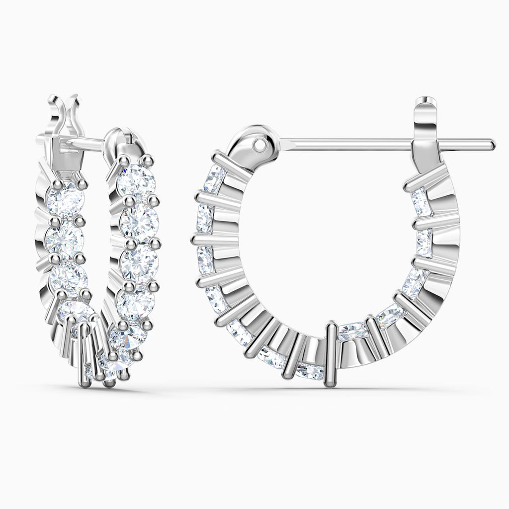 VITTORE MINI HOOP PIERCED EARRINGS, WHITE, RHODIUM PLATED - Shukha Online Store