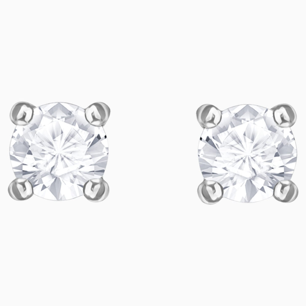 ATTRACT ROUND PIERCED EARRINGS, WHITE, RHODIUM PLATED - Shukha Online Store