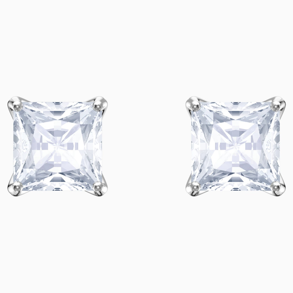 ATTRACT STUD PIERCED EARRINGS, WHITE, RHODIUM PLATED - Shukha Online Store