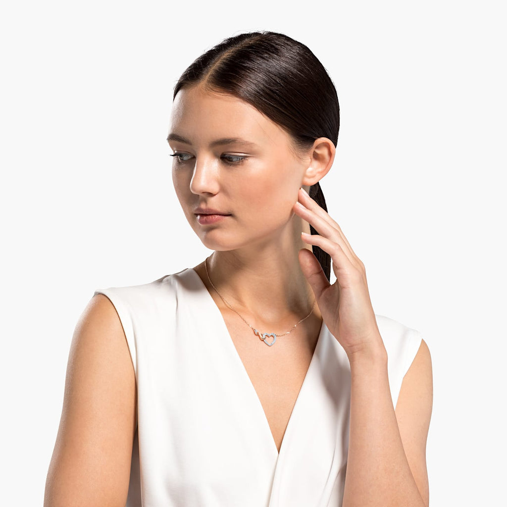 INFINITY HEART NECKLACE, WHITE, MIXED METAL FINISH - Shukha Online Store