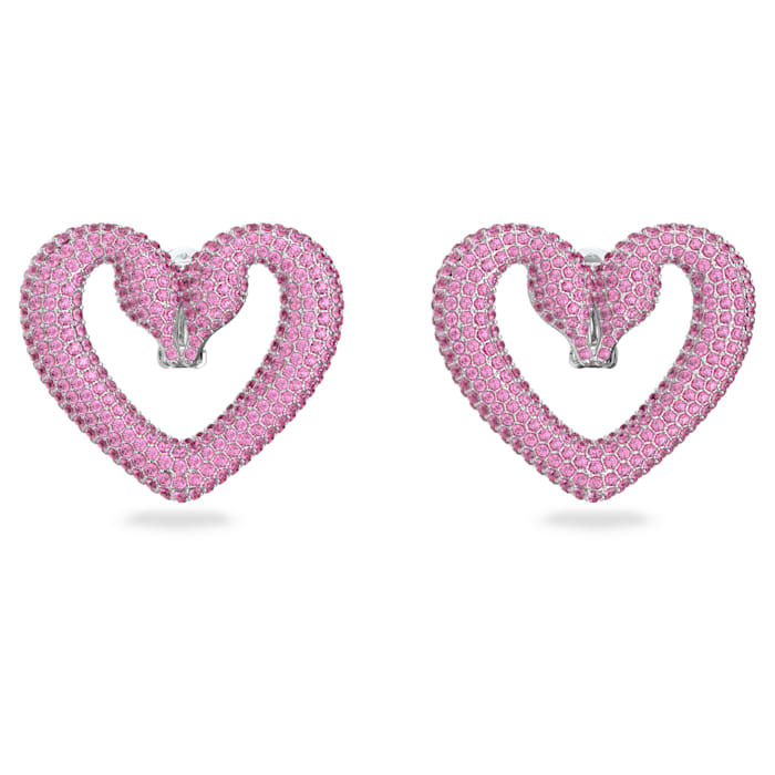 Una clip earrings Heart, Medium, Pink, Rhodium plated - Shukha Online Store