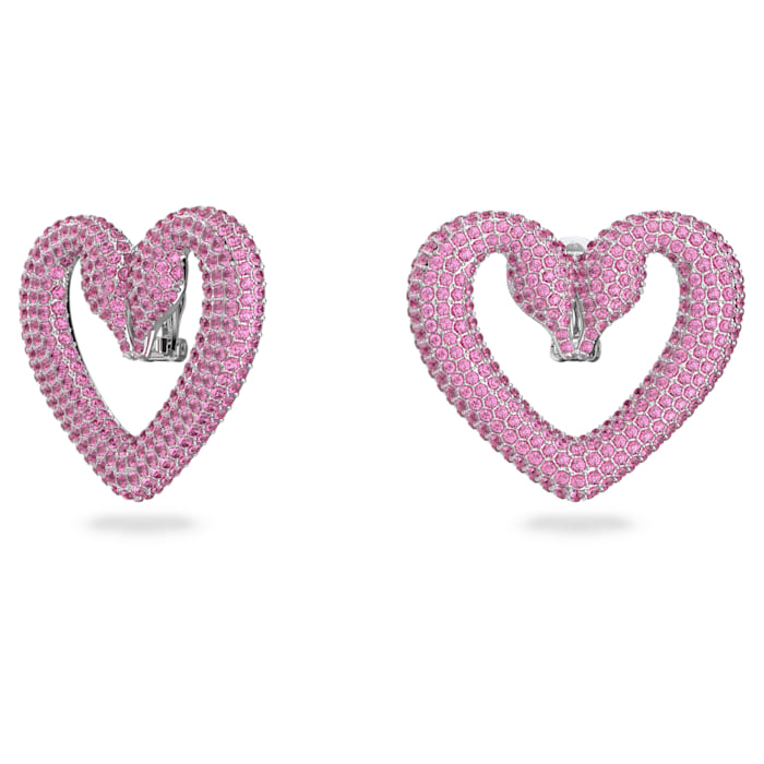 Una clip earrings Heart, Medium, Pink, Rhodium plated - Shukha Online Store