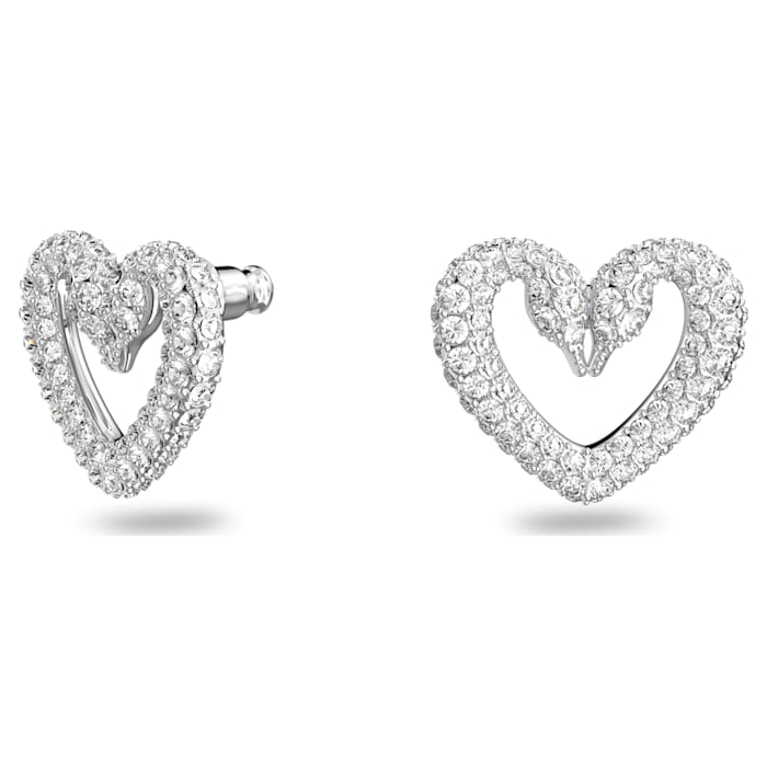 Una stud earrings Heart, Small, White, Rhodium plated - Shukha Online Store