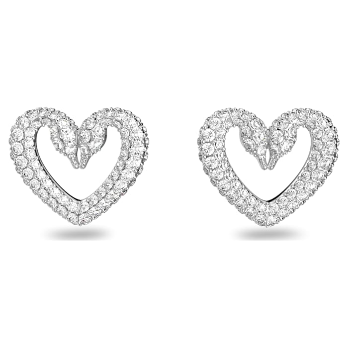 Una stud earrings Heart, Small, White, Rhodium plated - Shukha Online Store