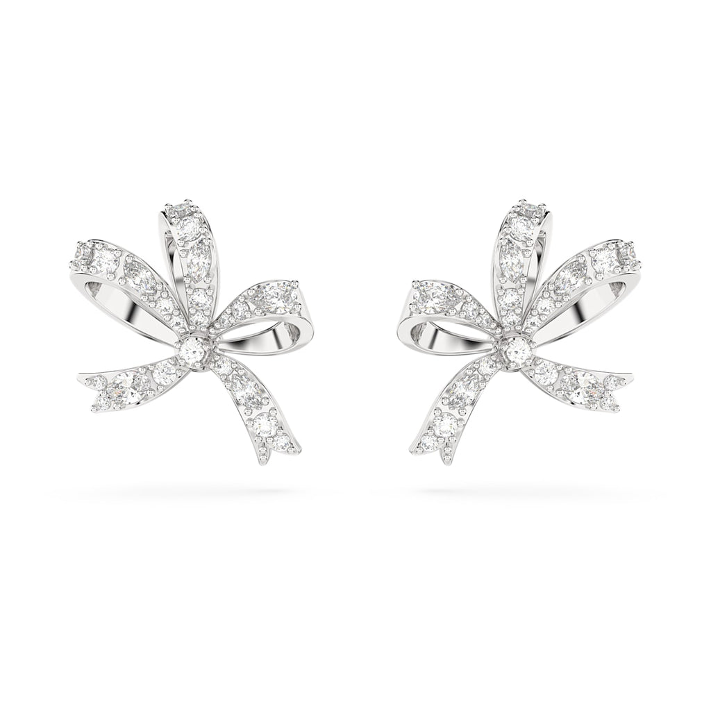 Volta stud earrings Bow, Small, White, Rhodium plated - Shukha Online Store
