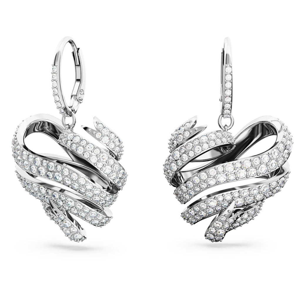 Volta stud earrings Heart, White, Rhodium plated - Shukha Online Store