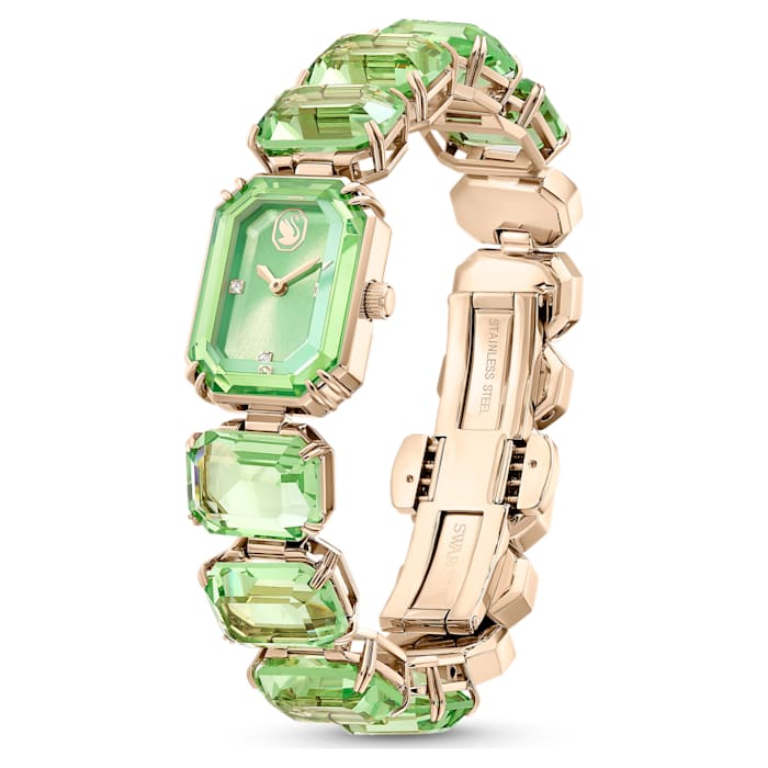 Watch Octagon cut bracelet, Green, Champagne gold-tone finish - Shukha Online Store